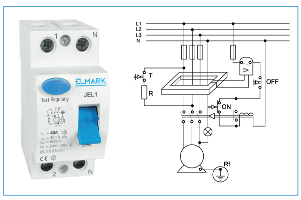 Sơ đồ mạch điện RCD Elmark JEL1 6kA 2P 20A 30mA